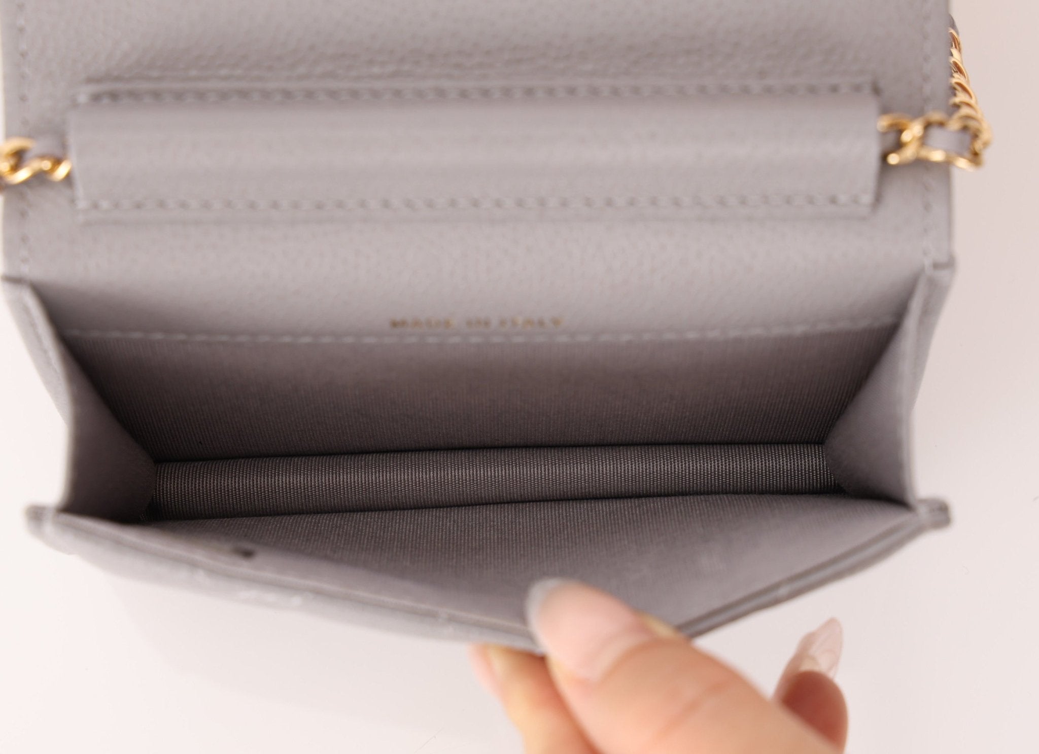 Chanel 2021 Grey Caviar COCO Cardholder on Chain - FashioNica