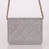 Chanel 2021 Grey Caviar COCO Cardholder on Chain - FashioNica