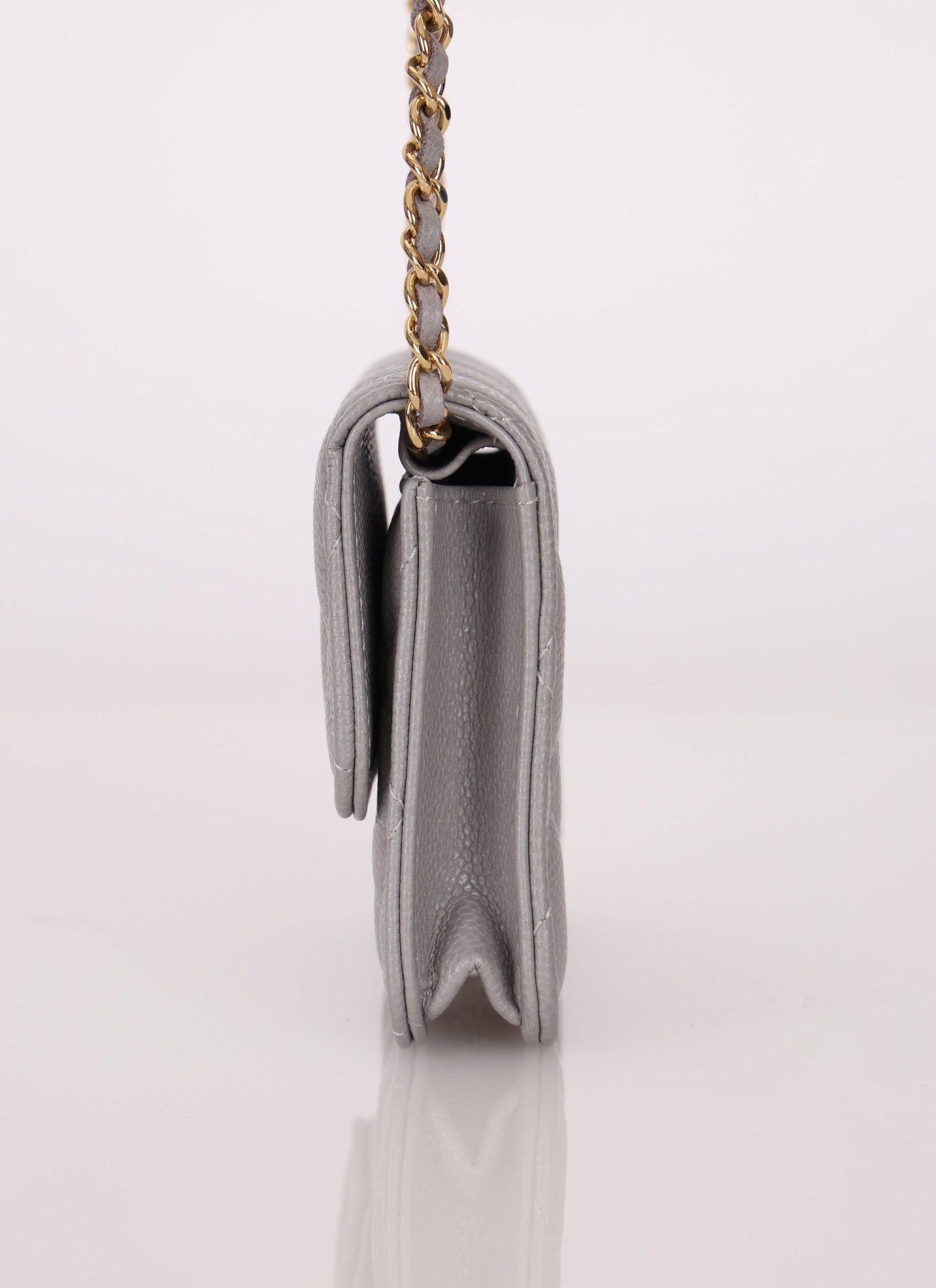 Chanel 2021 Grey Caviar COCO Cardholder on Chain - FashioNica