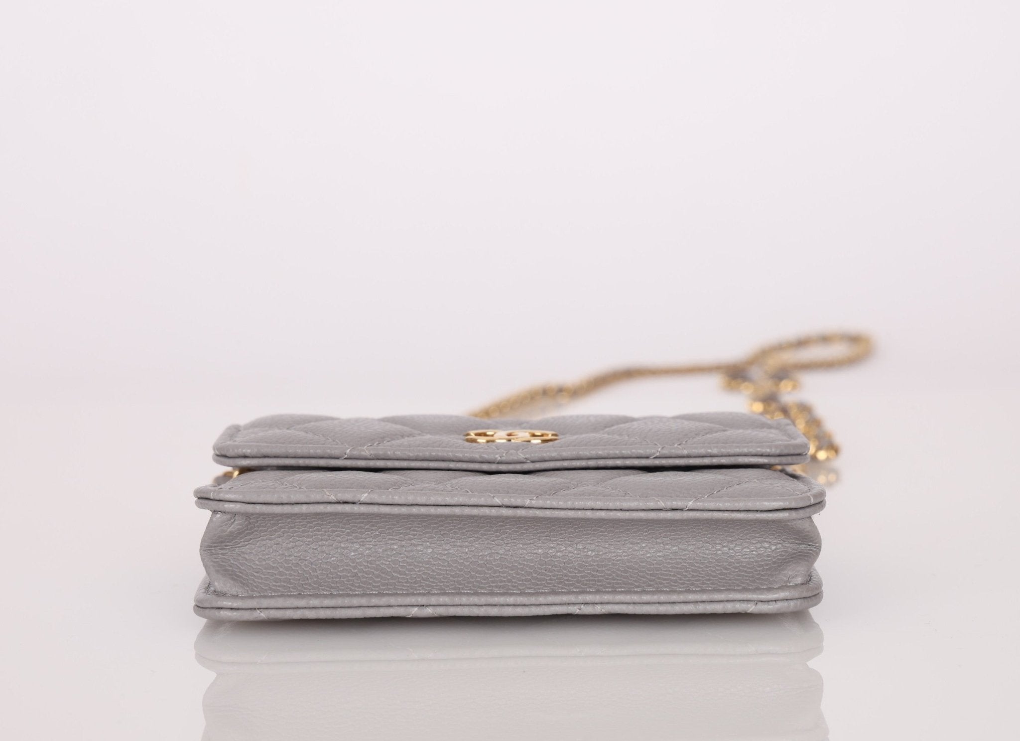 Chanel 2021 Grey Caviar COCO Cardholder on Chain - FashioNica