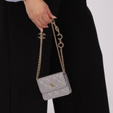 Chanel 2021 Grey Caviar COCO Cardholder on Chain - FashioNica