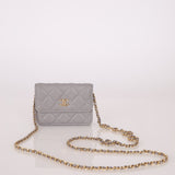 Chanel 2021 Grey Caviar COCO Cardholder on Chain - FashioNica