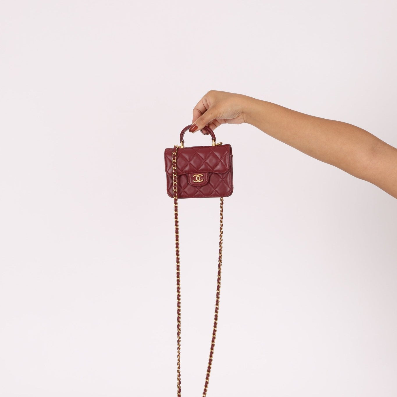 Chanel 2021 Lambskin Mini Top Handle on Chain - FashioNica