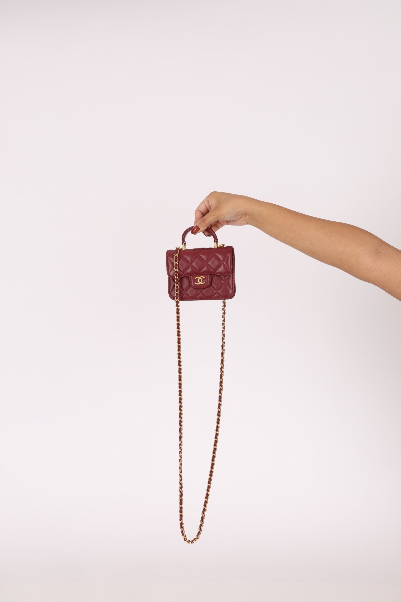Chanel 2021 Lambskin Mini Top Handle on Chain - FashioNica