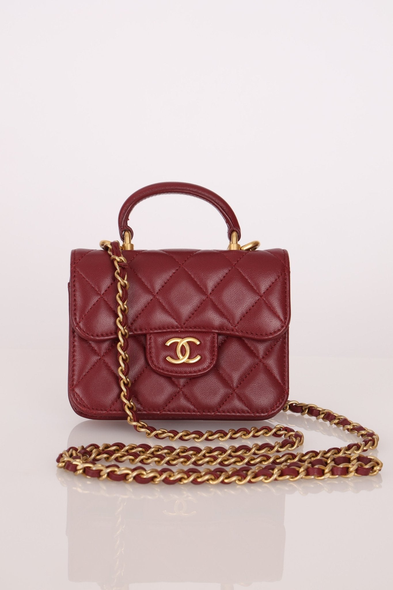 Chanel 2021 Lambskin Mini Top Handle on Chain - FashioNica