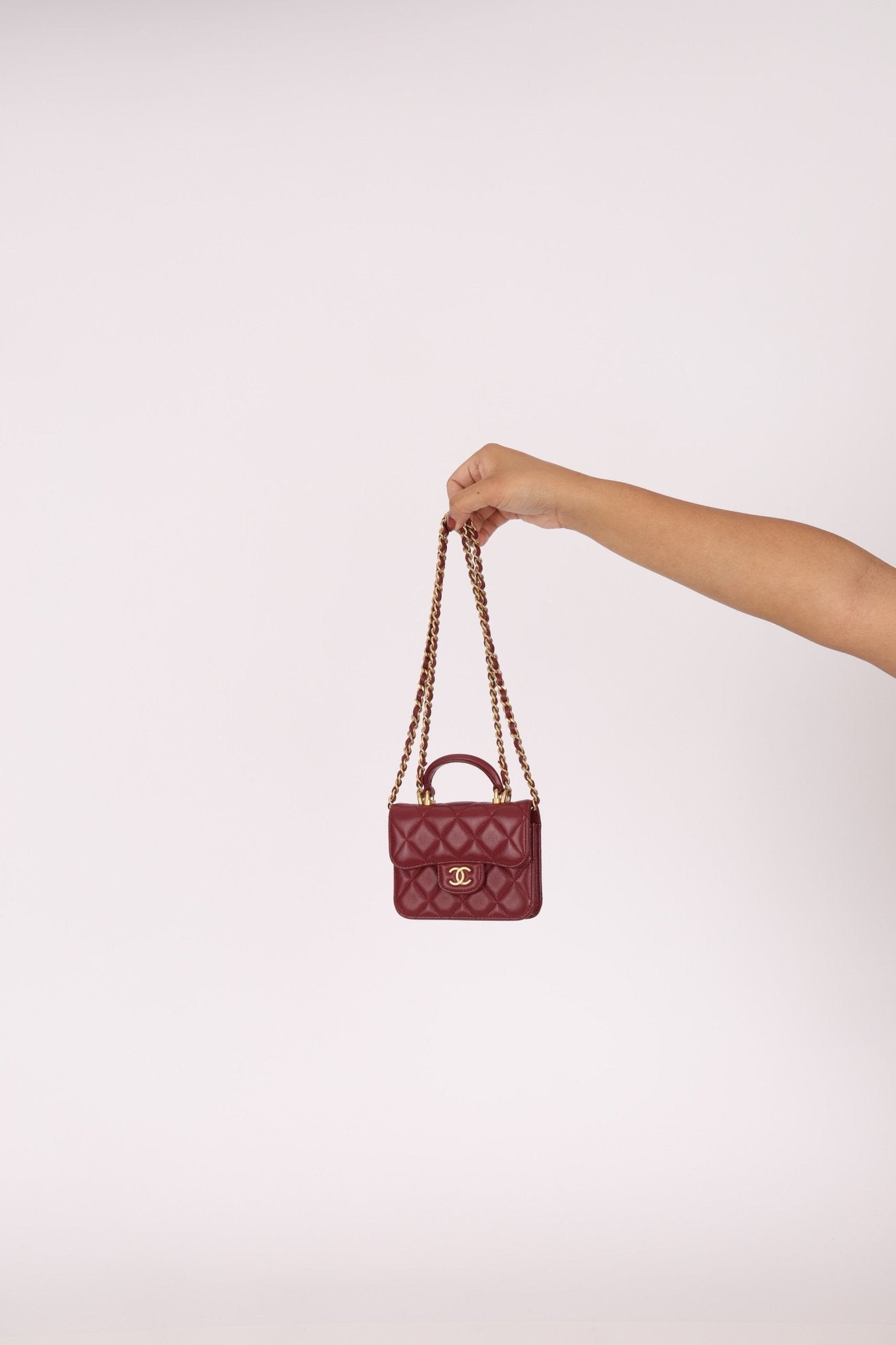 Chanel 2021 Lambskin Mini Top Handle on Chain - FashioNica