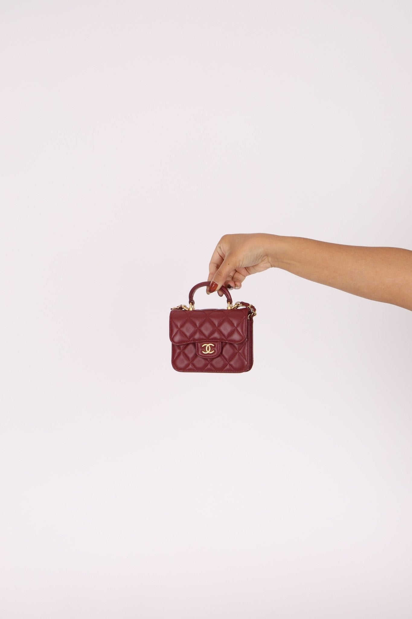 Chanel 2021 Lambskin Mini Top Handle on Chain - FashioNica