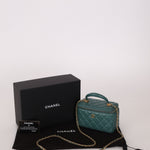 Chanel 2021 Lambskin Teal Mini Rectangular Top Handle Vanity - FashioNica