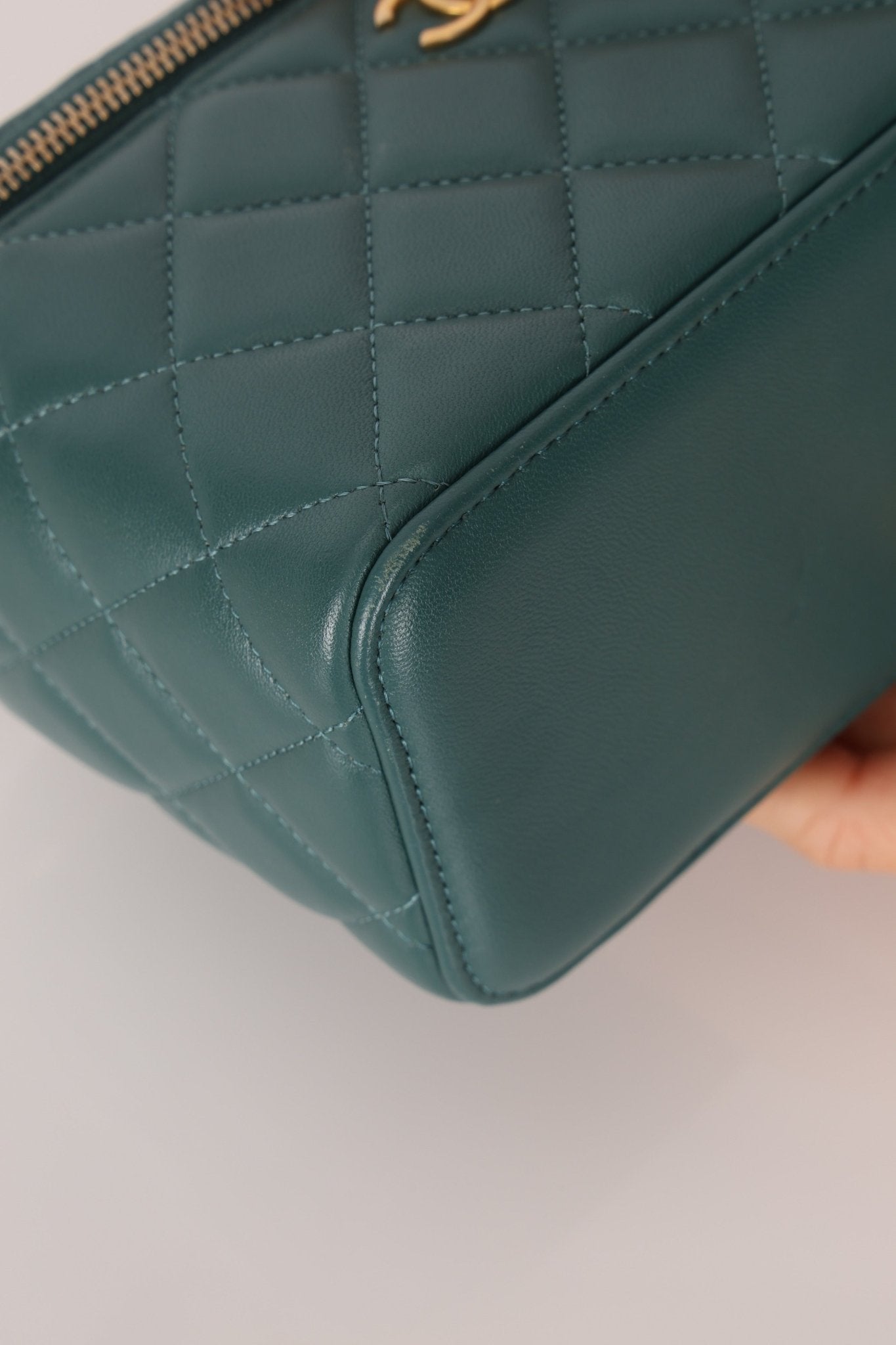 Chanel 2021 Lambskin Teal Mini Rectangular Top Handle Vanity - FashioNica