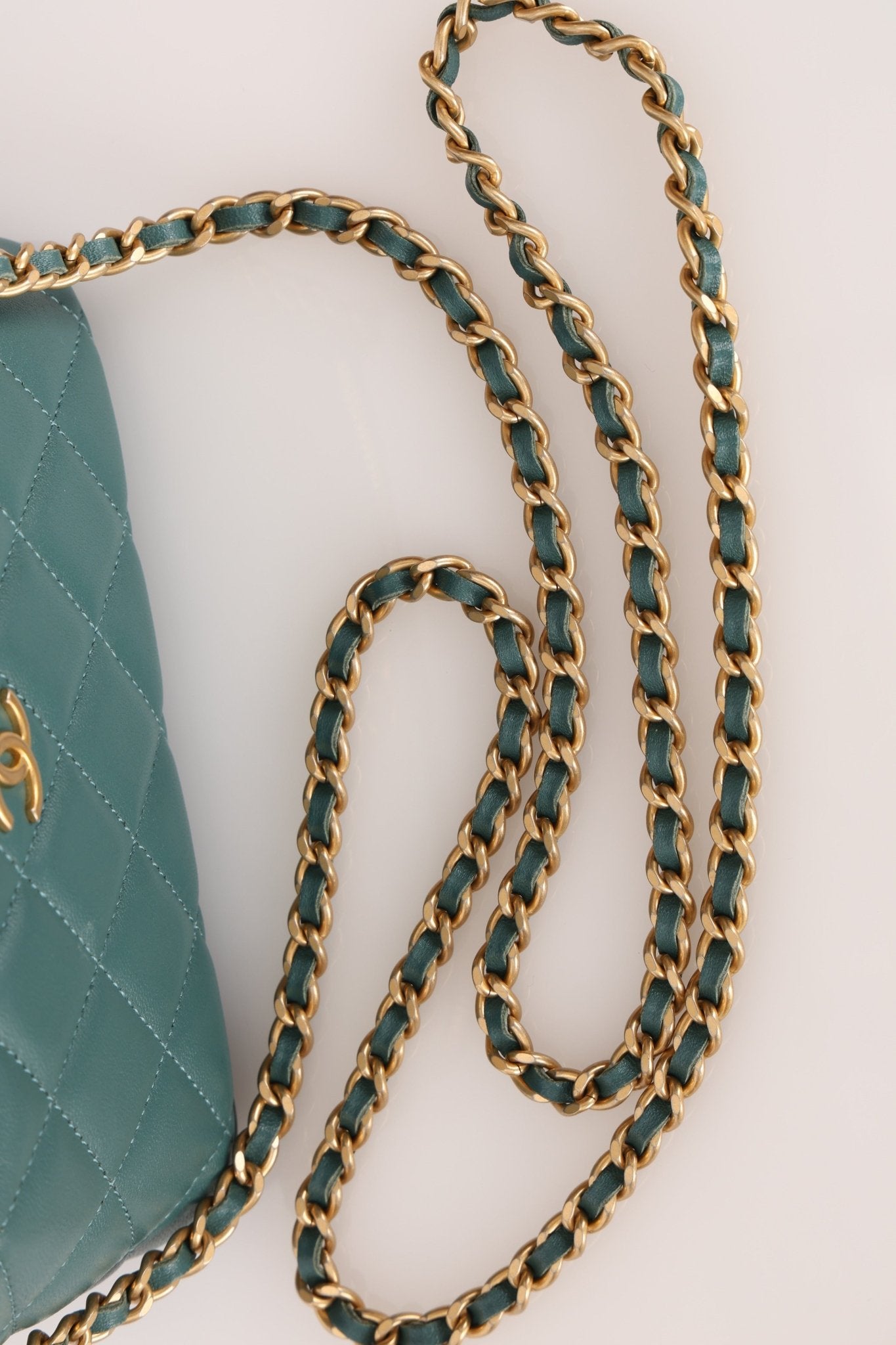 Chanel 2021 Lambskin Teal Mini Rectangular Top Handle Vanity - FashioNica