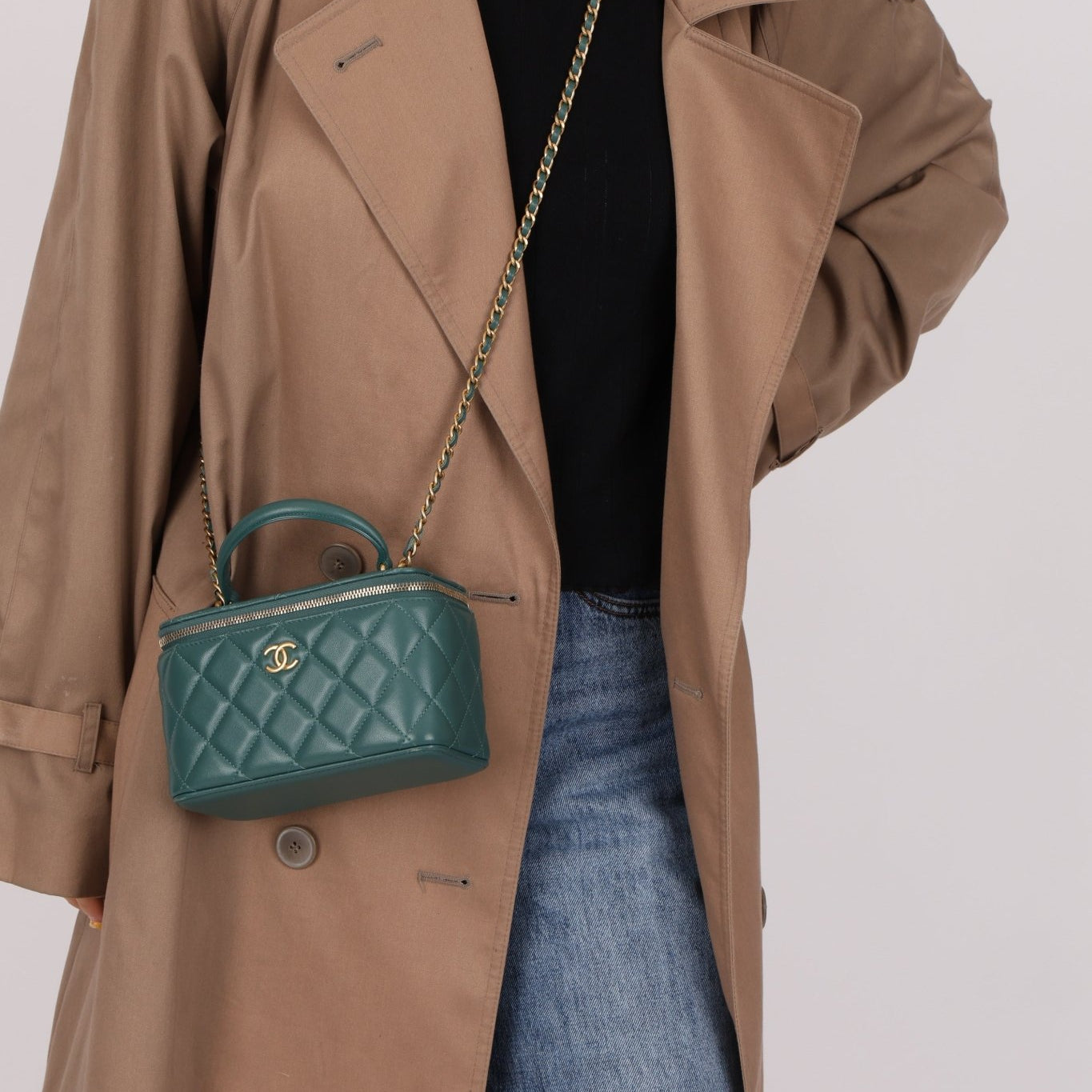 Chanel 2021 Lambskin Teal Mini Rectangular Top Handle Vanity - FashioNica