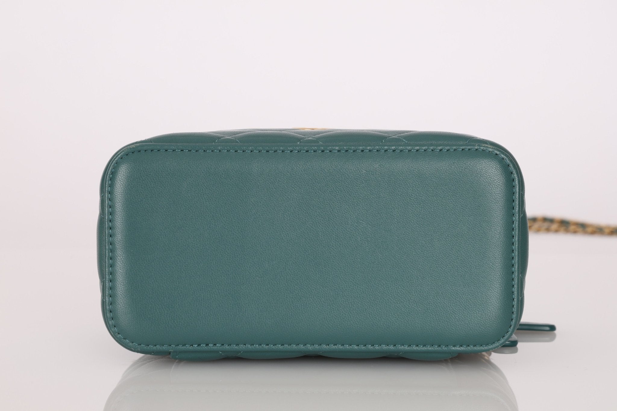 Chanel 2021 Lambskin Teal Mini Rectangular Top Handle Vanity - FashioNica