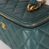 Chanel 2021 Lambskin Teal Mini Rectangular Top Handle Vanity - FashioNica