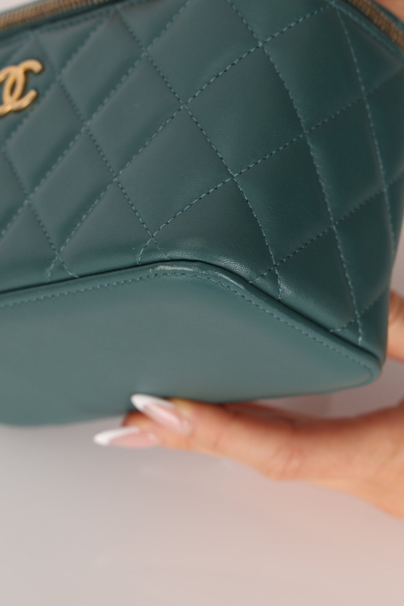Chanel 2021 Lambskin Teal Mini Rectangular Top Handle Vanity - FashioNica