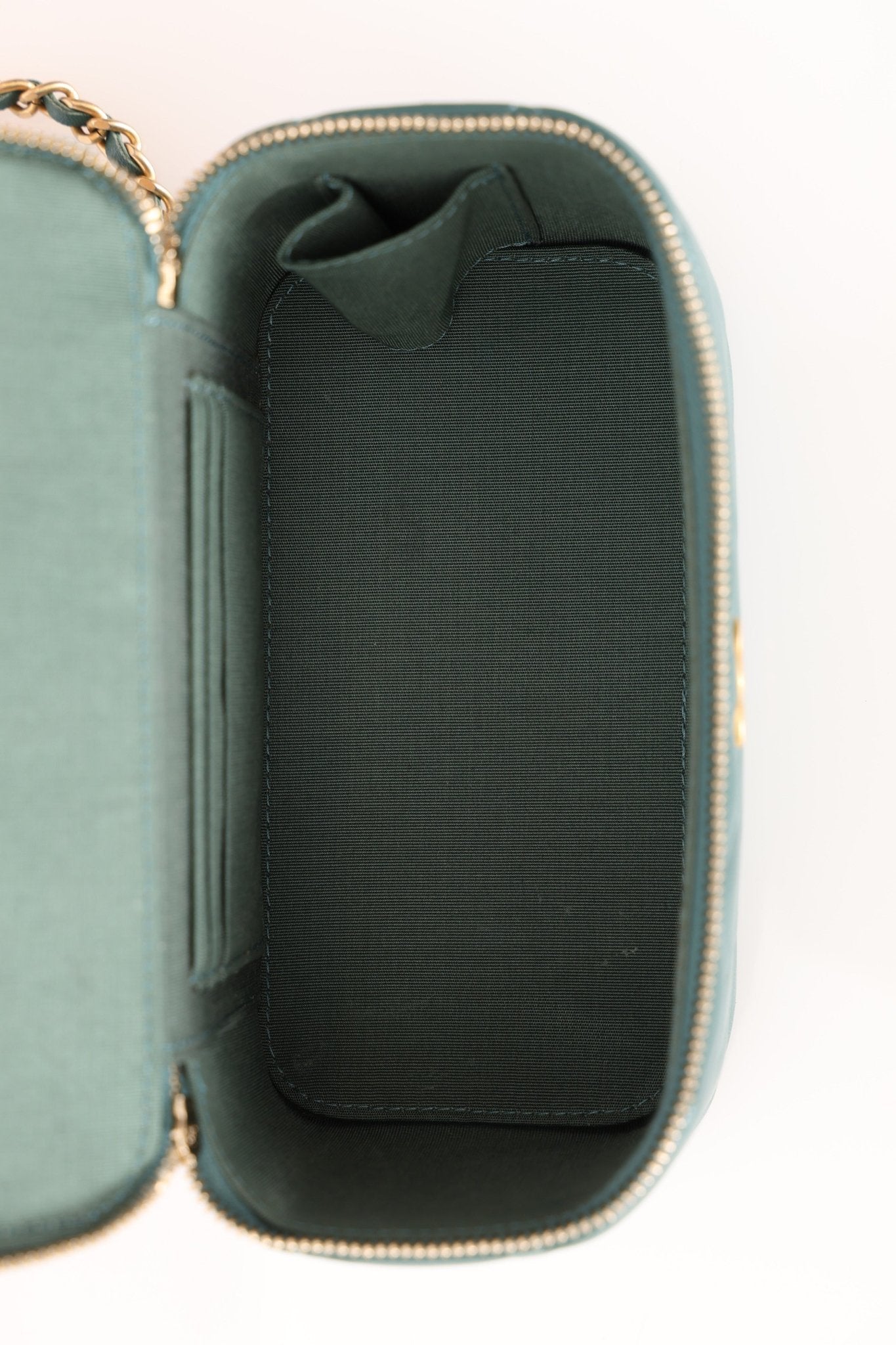 Chanel 2021 Lambskin Teal Mini Rectangular Top Handle Vanity - FashioNica