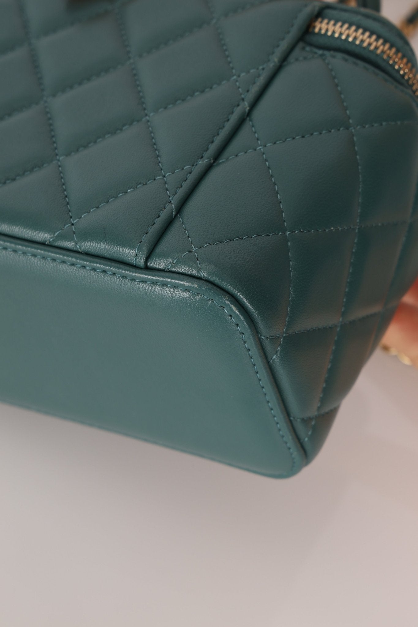 Chanel 2021 Lambskin Teal Mini Rectangular Top Handle Vanity - FashioNica