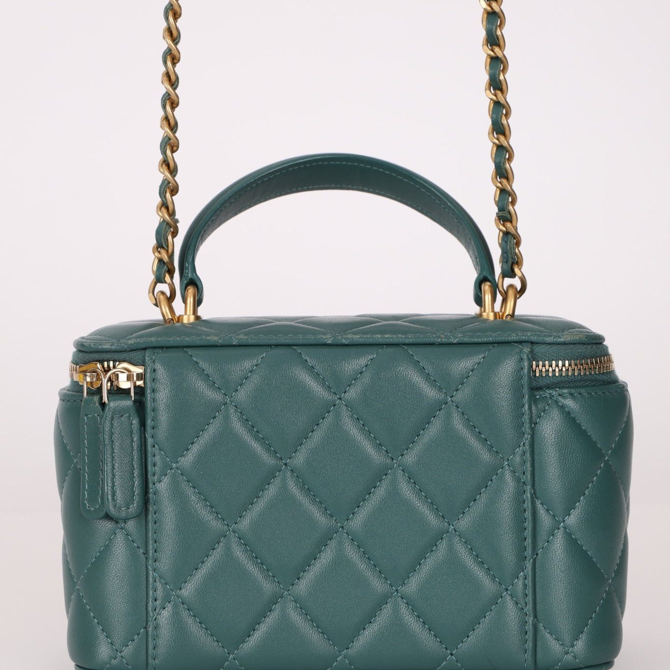 Chanel 2021 Lambskin Teal Mini Rectangular Top Handle Vanity - FashioNica