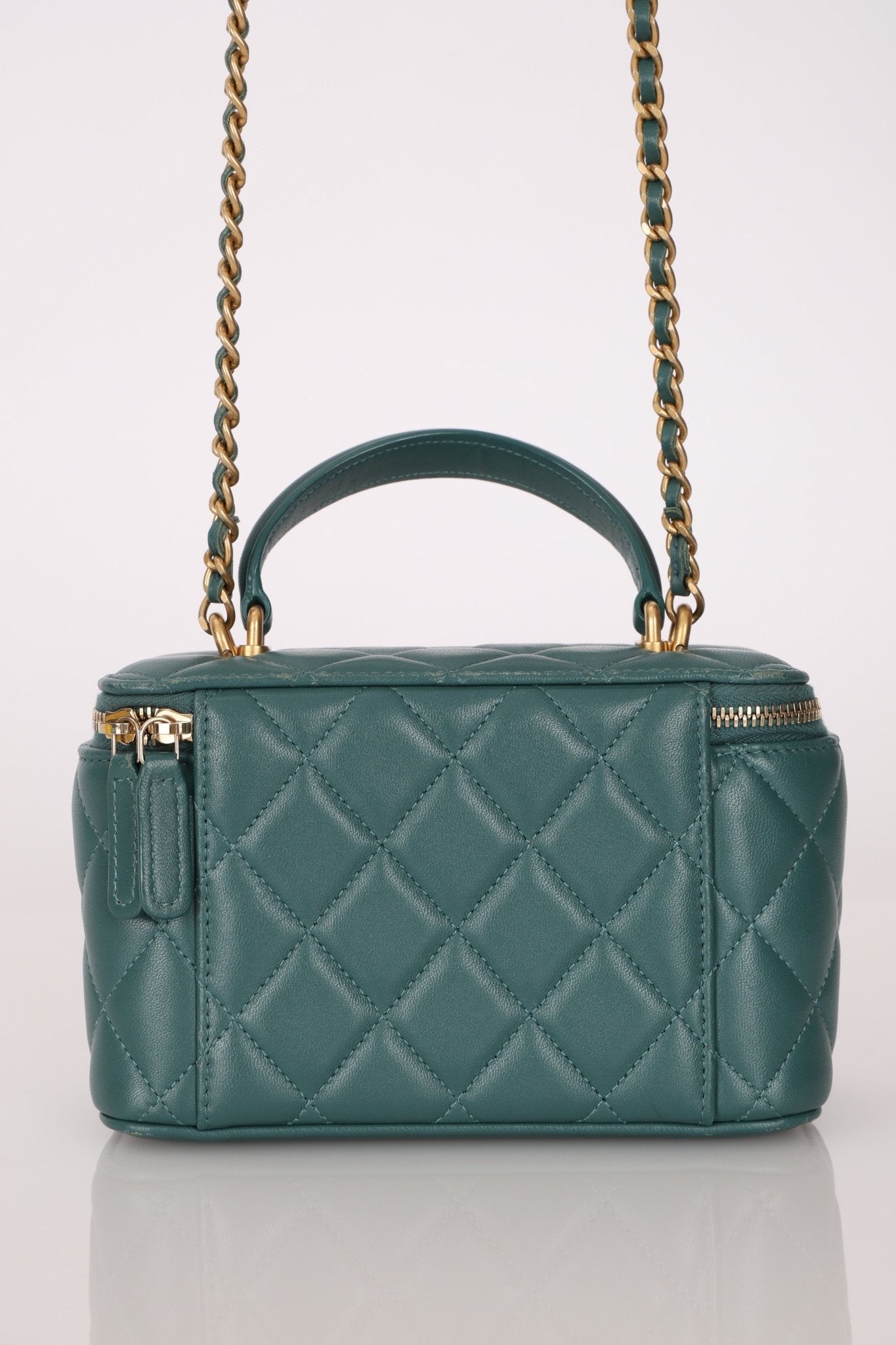 Chanel 2021 Lambskin Teal Mini Rectangular Top Handle Vanity - FashioNica