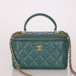 Chanel 2021 Lambskin Teal Mini Rectangular Top Handle Vanity - FashioNica