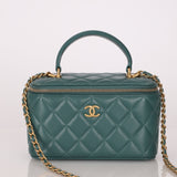 Chanel 2021 Lambskin Teal Mini Rectangular Top Handle Vanity - FashioNica