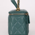 Chanel 2021 Lambskin Teal Mini Rectangular Top Handle Vanity - FashioNica