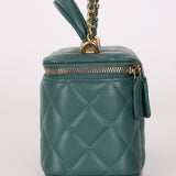 Chanel 2021 Lambskin Teal Mini Rectangular Top Handle Vanity - FashioNica