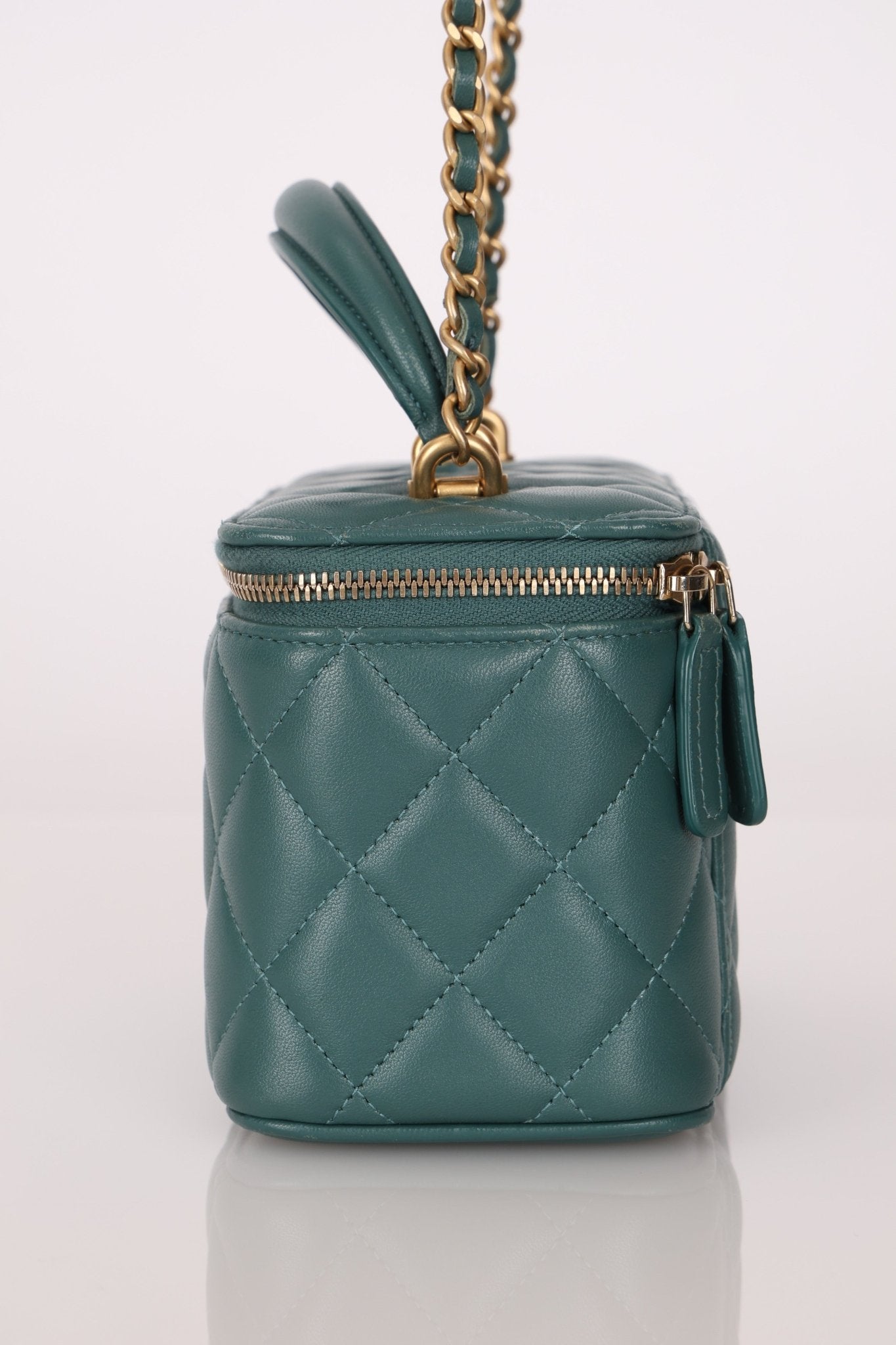 Chanel 2021 Lambskin Teal Mini Rectangular Top Handle Vanity - FashioNica