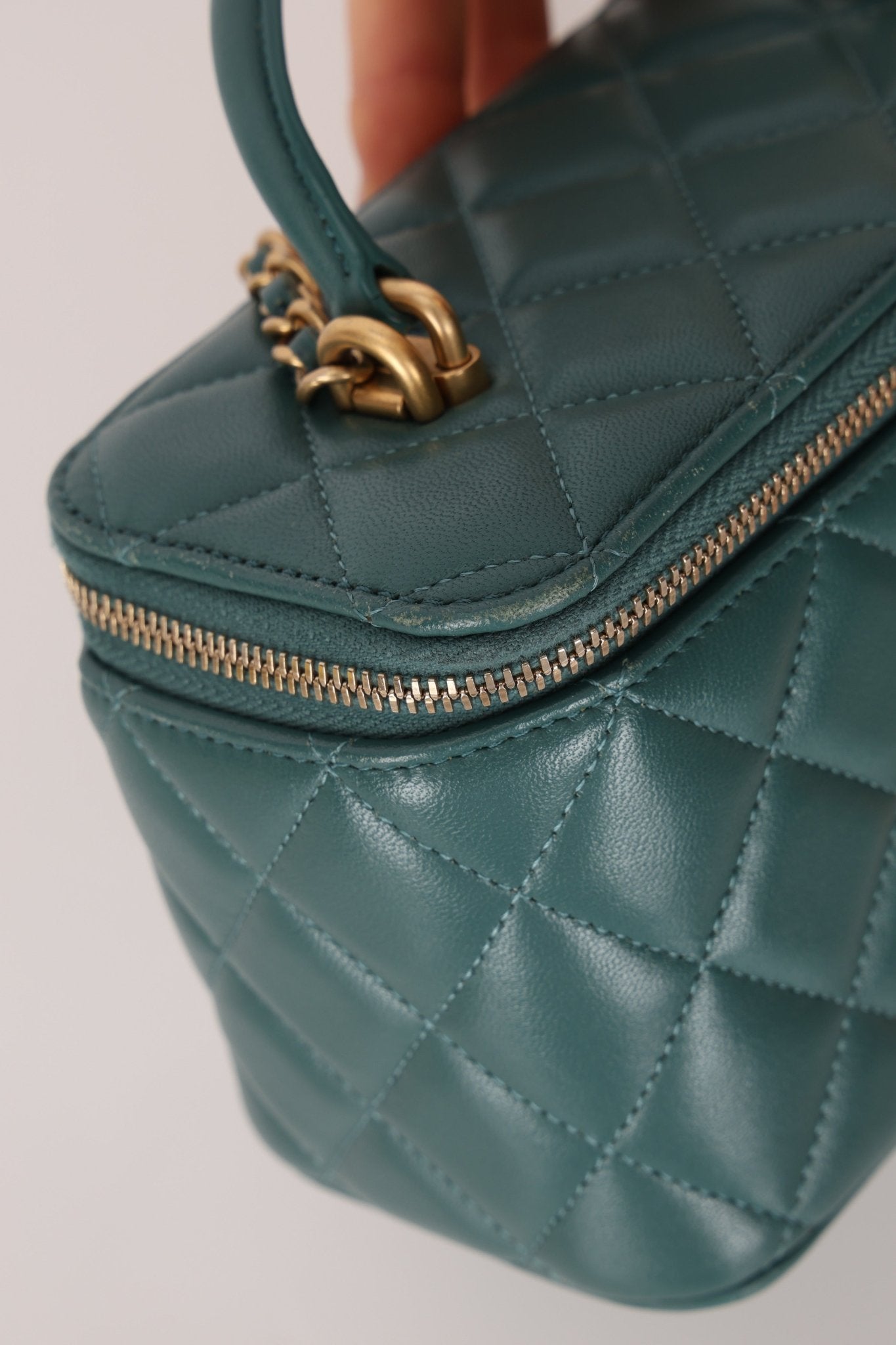 Chanel 2021 Lambskin Teal Mini Rectangular Top Handle Vanity - FashioNica