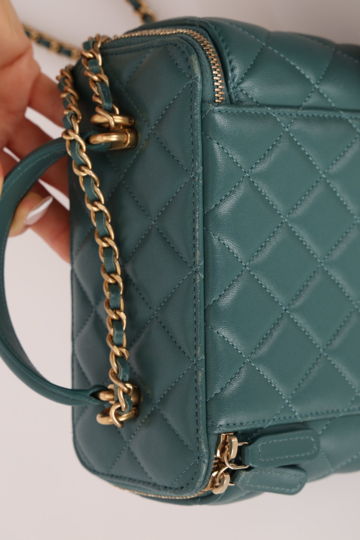 Chanel 2021 Lambskin Teal Mini Rectangular Top Handle Vanity - FashioNica