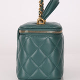 Chanel 2021 Lambskin Teal Mini Rectangular Top Handle Vanity - FashioNica