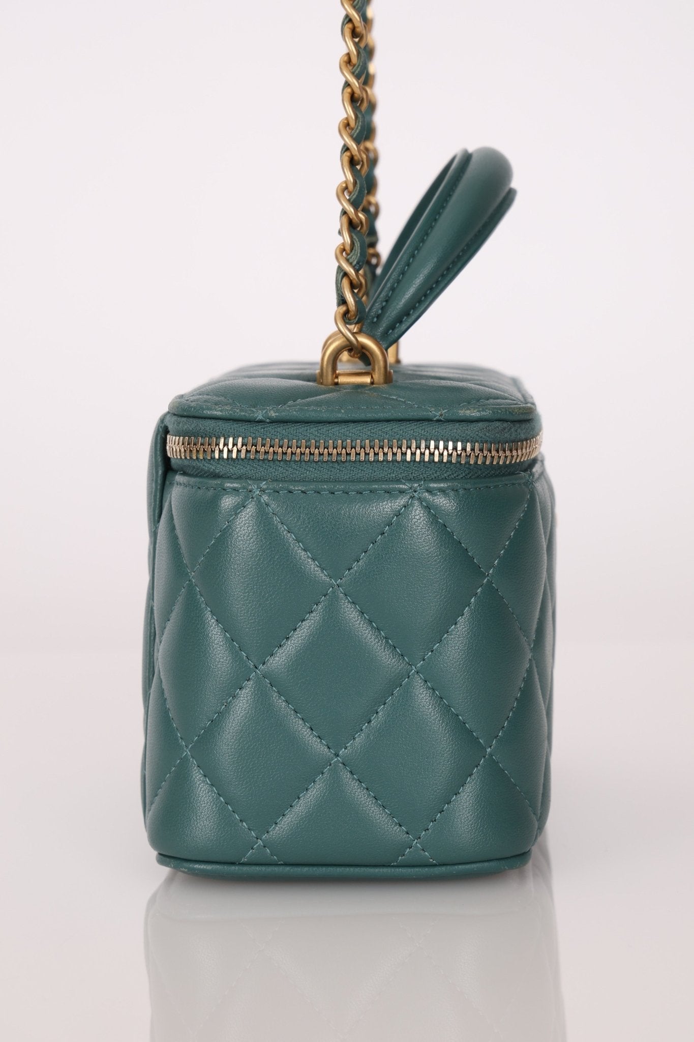 Chanel 2021 Lambskin Teal Mini Rectangular Top Handle Vanity - FashioNica