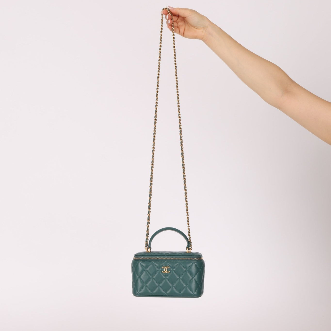 Chanel 2021 Lambskin Teal Mini Rectangular Top Handle Vanity - FashioNica