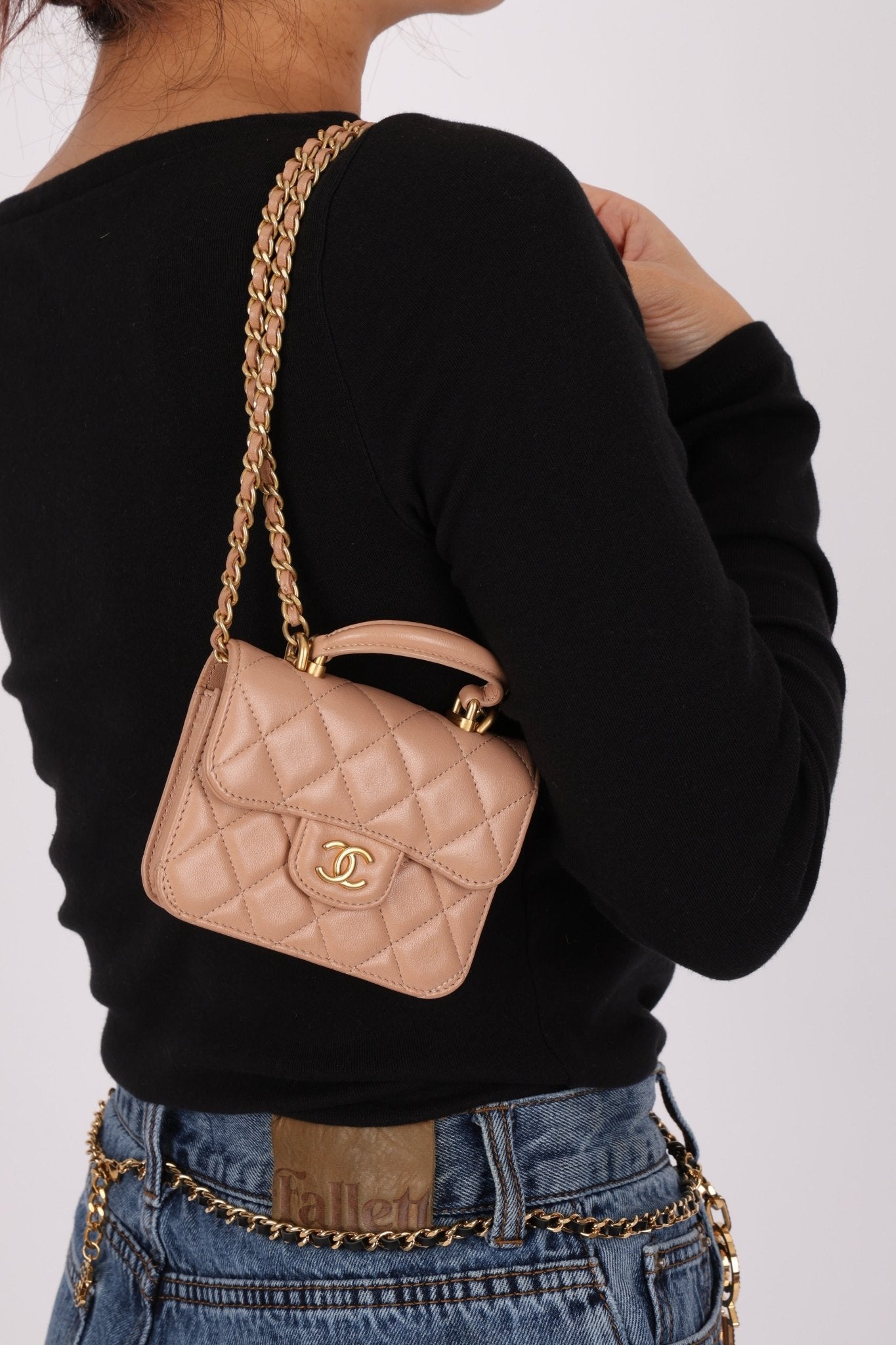 Chanel 2021 Lambskin Top Handle Cardholder on Chain - FashioNica