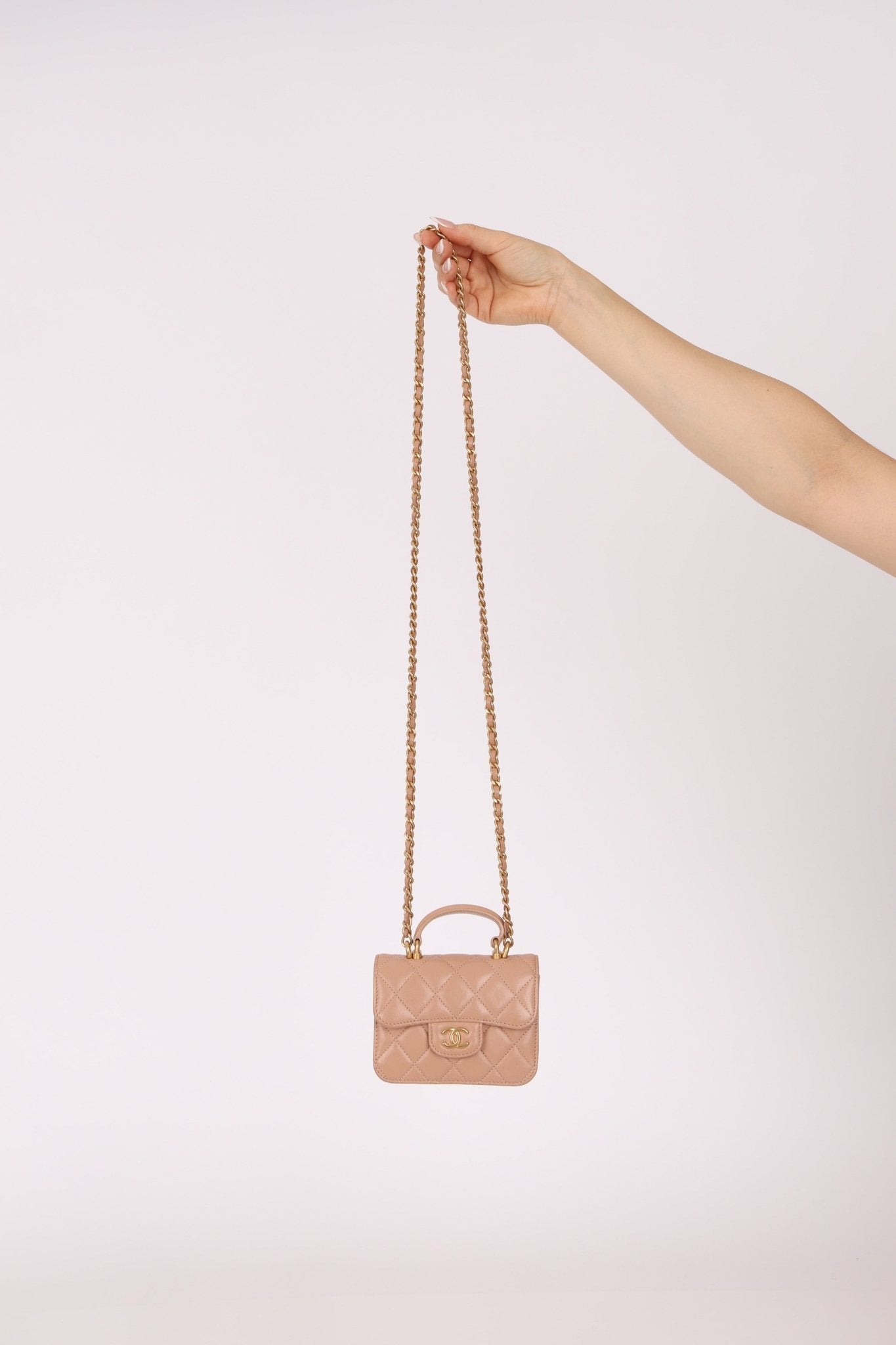 Chanel 2021 Lambskin Top Handle Cardholder on Chain - FashioNica