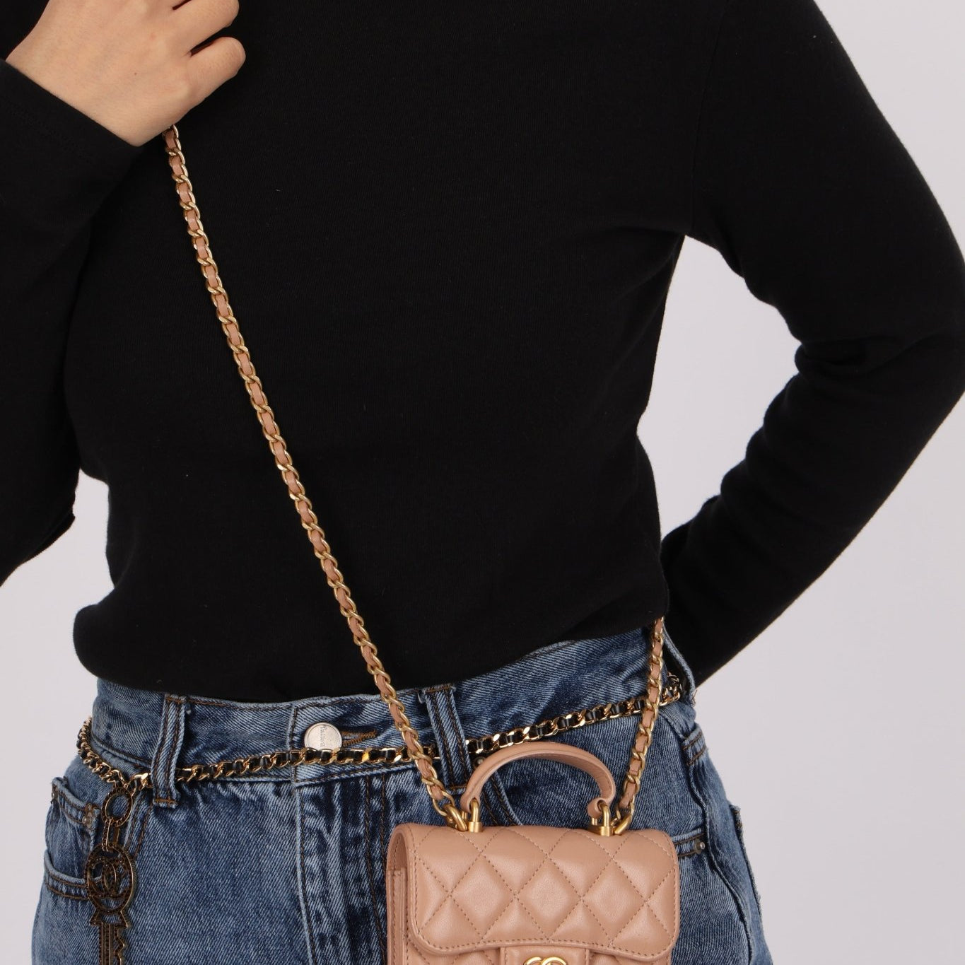 Chanel 2021 Lambskin Top Handle Cardholder on Chain - FashioNica