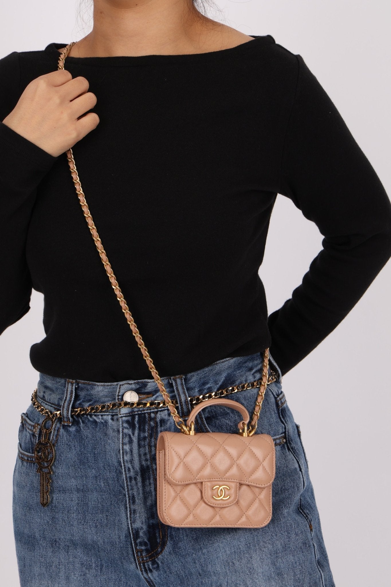 Chanel 2021 Lambskin Top Handle Cardholder on Chain - FashioNica