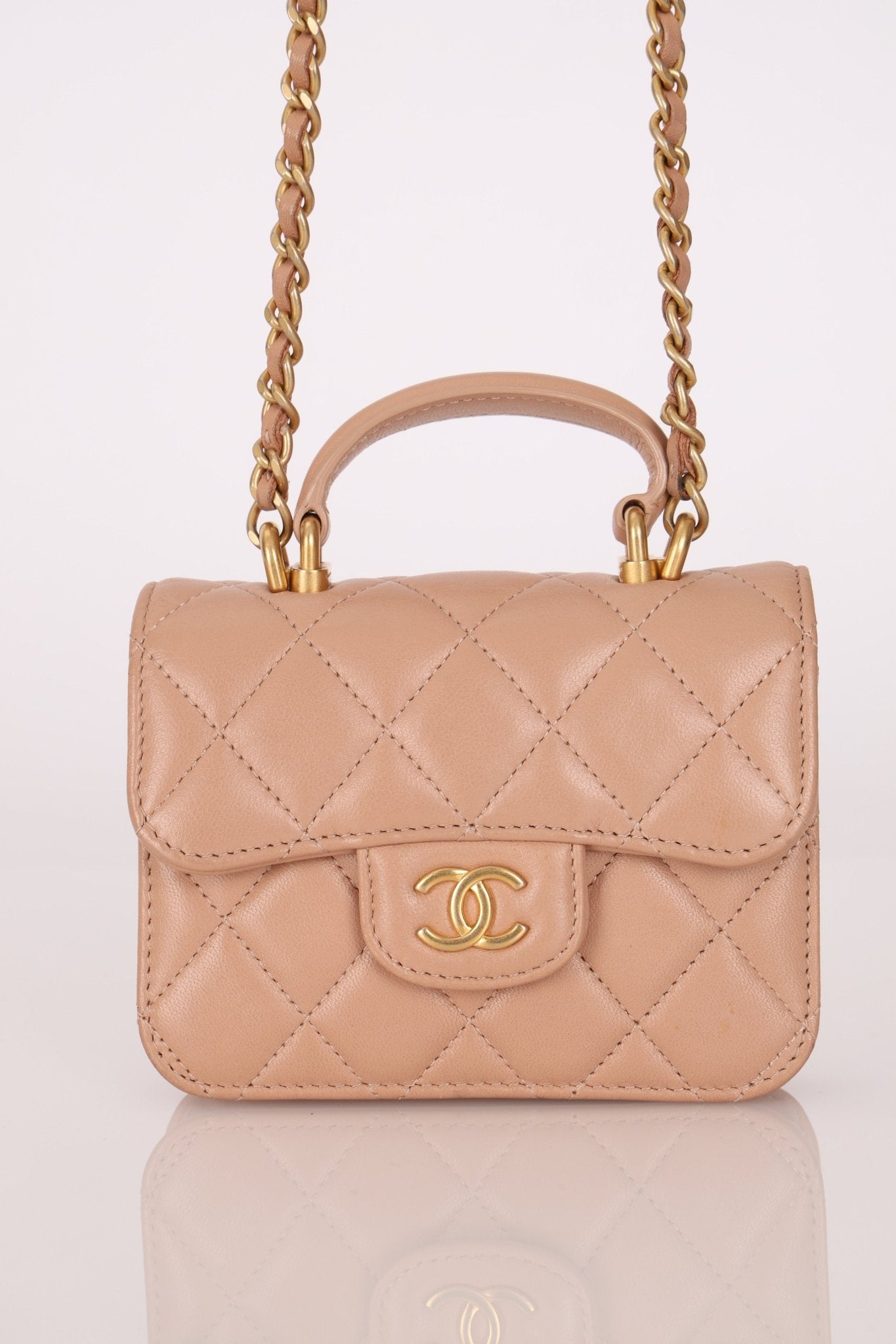 Chanel 2021 Lambskin Top Handle Cardholder on Chain - FashioNica