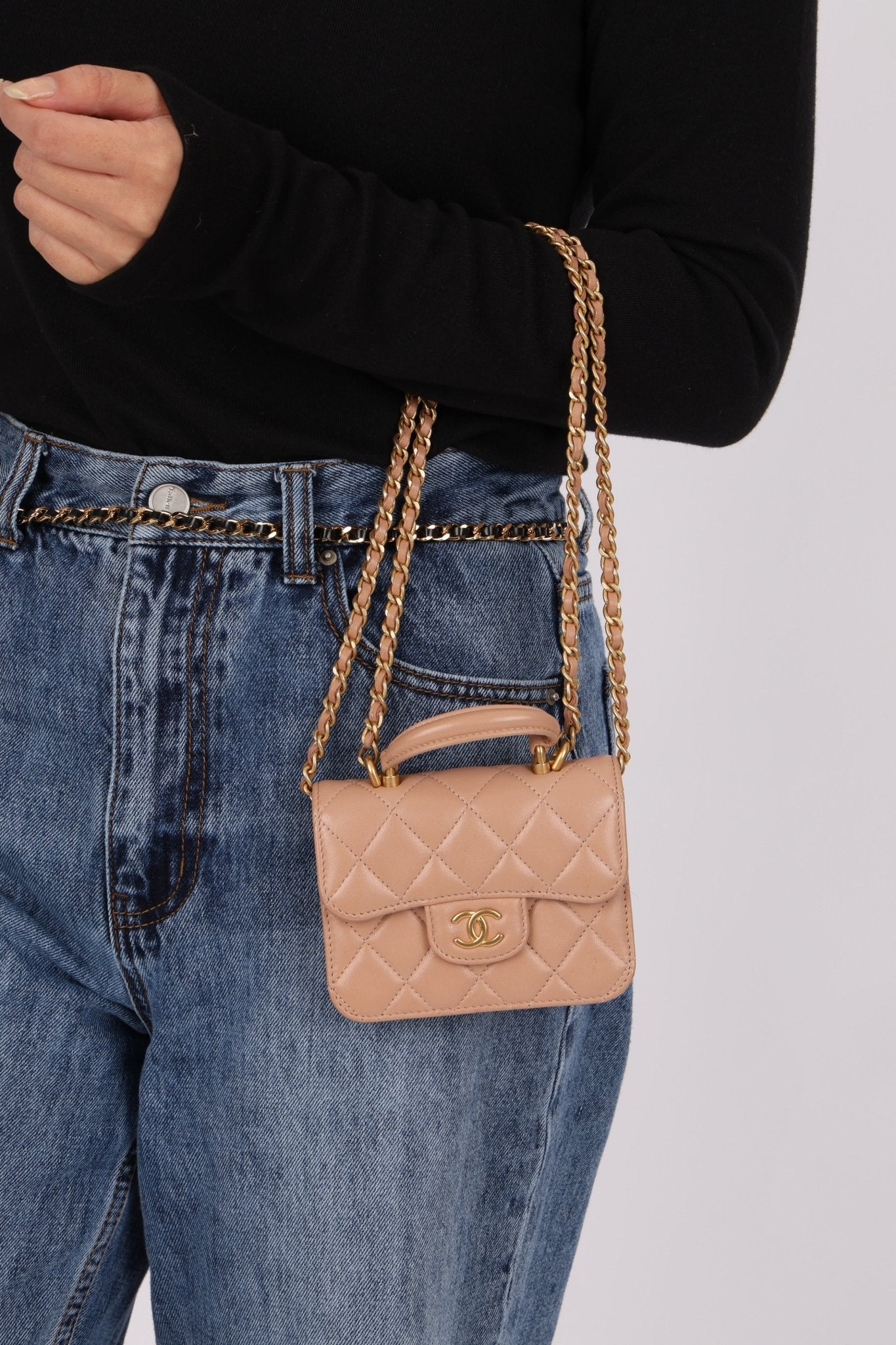 Chanel 2021 Lambskin Top Handle Cardholder on Chain - FashioNica