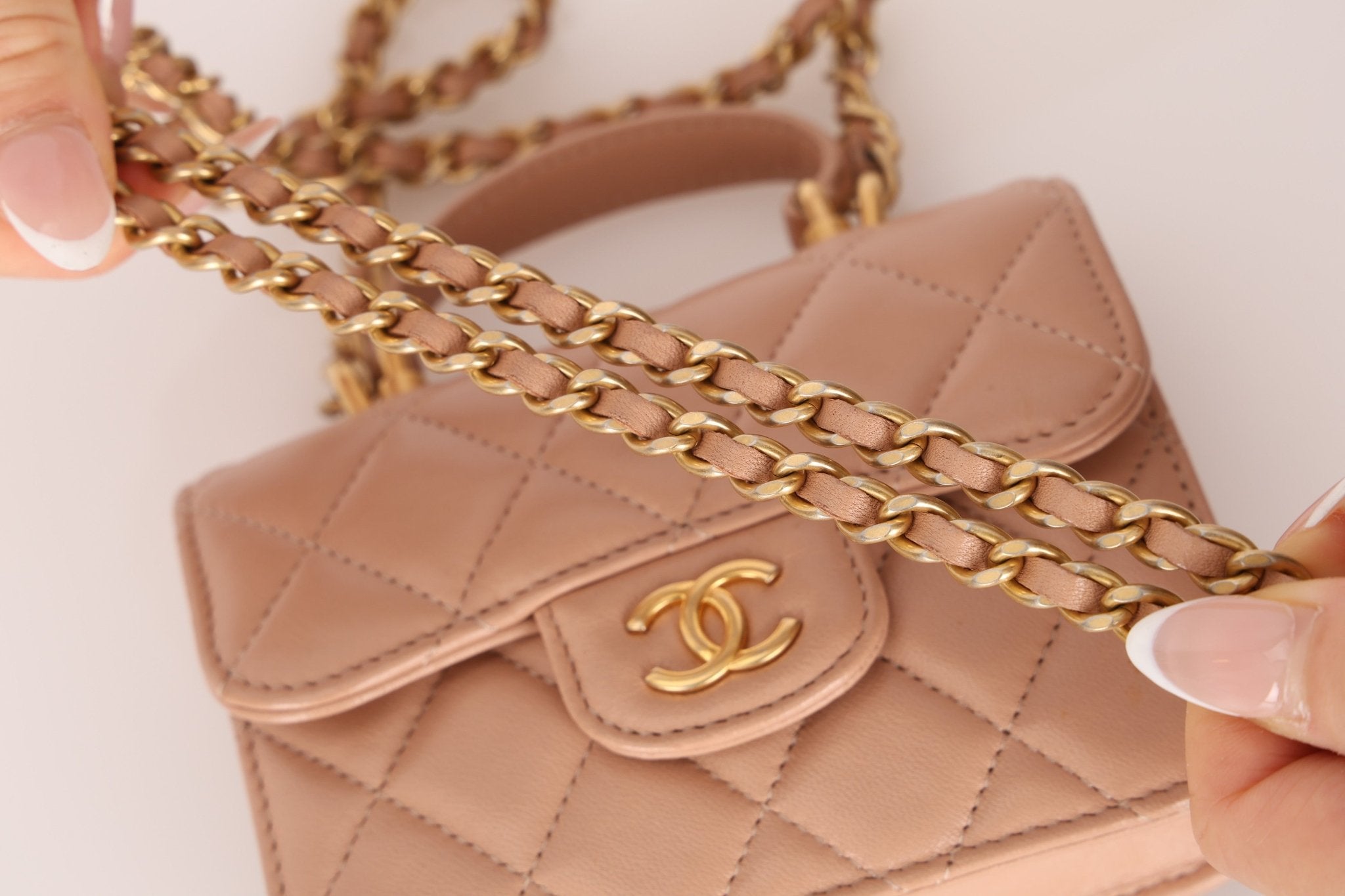 Chanel 2021 Lambskin Top Handle Cardholder on Chain - FashioNica