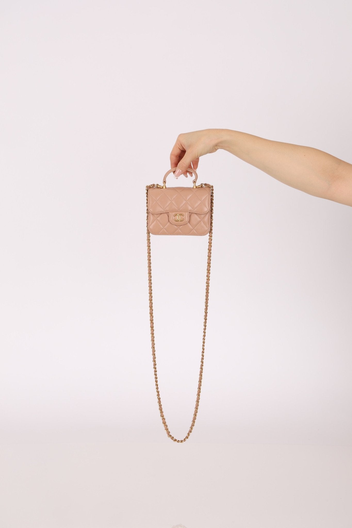 Chanel 2021 Lambskin Top Handle Cardholder on Chain - FashioNica
