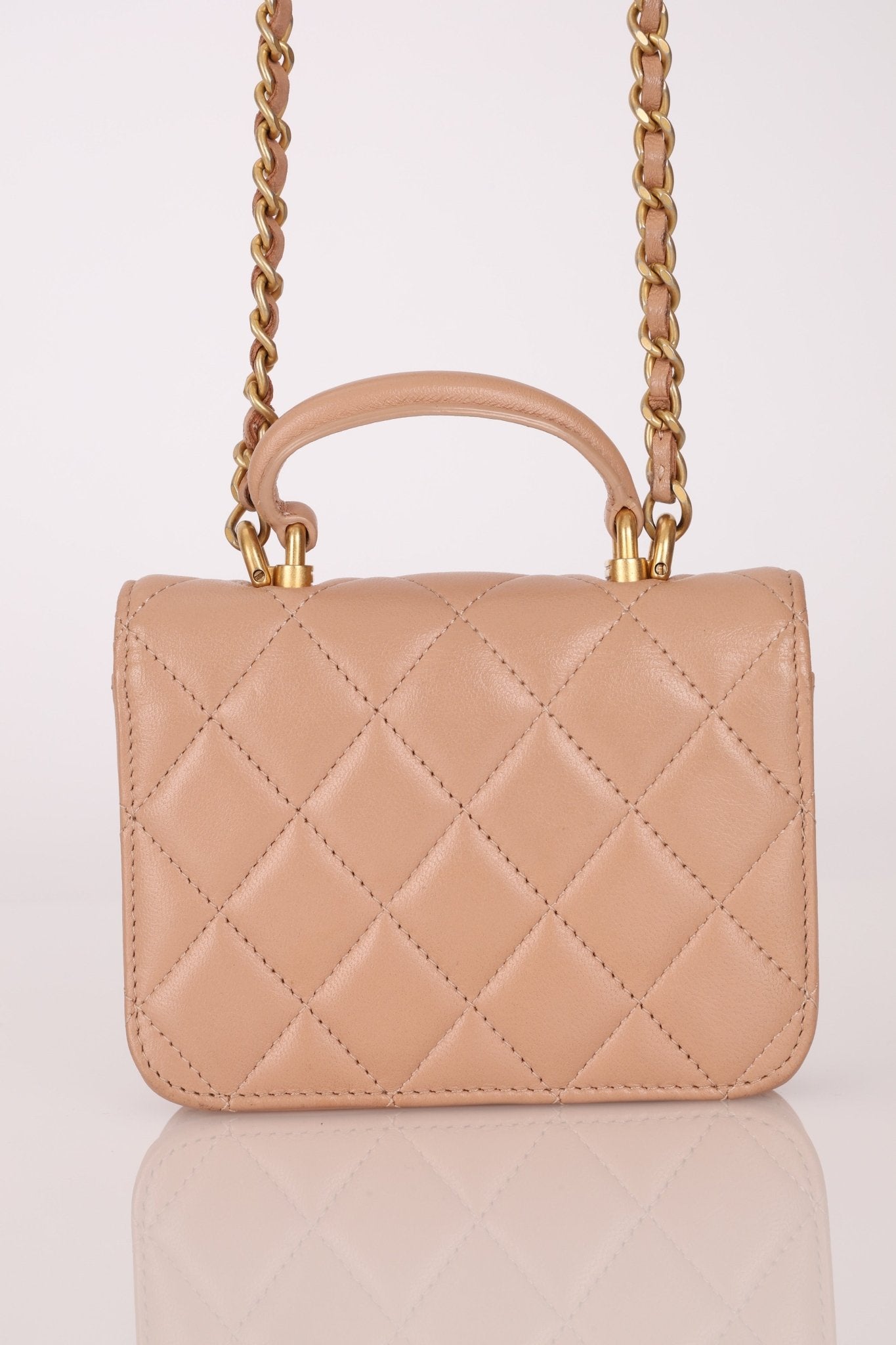 Chanel 2021 Lambskin Top Handle Cardholder on Chain - FashioNica