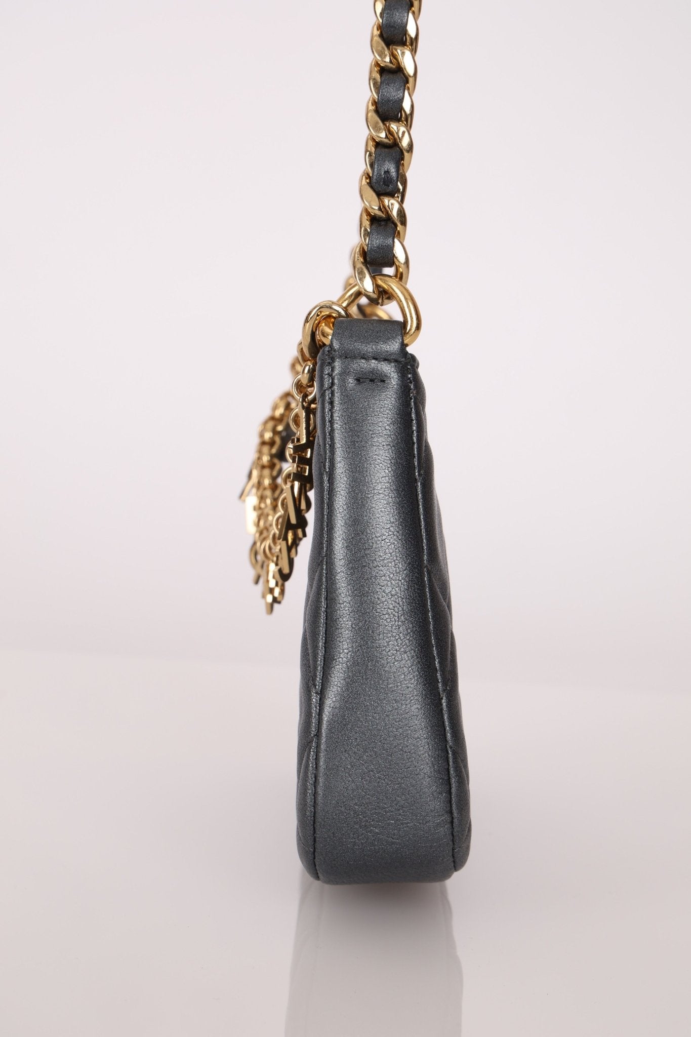 Chanel 2021 Metallic Logo Charms Quilted Pochette - FashioNica