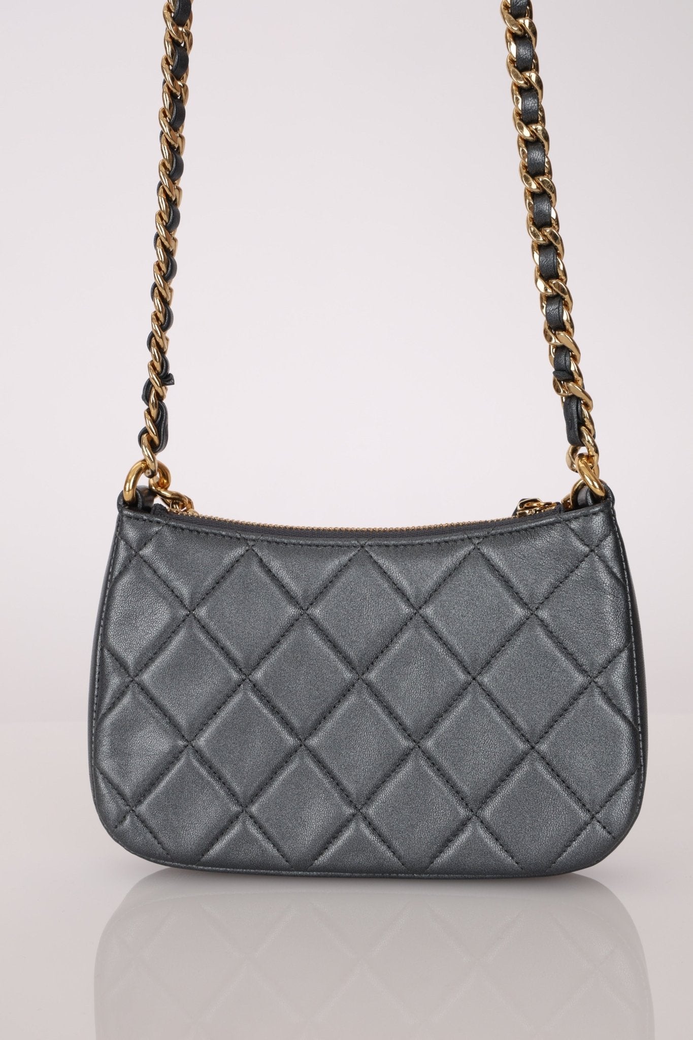 Chanel 2021 Metallic Logo Charms Quilted Pochette - FashioNica