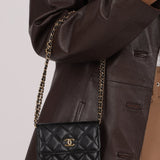 Chanel 2021 Miss Coco Strap Caviar Cardholder on Chain - FashioNica