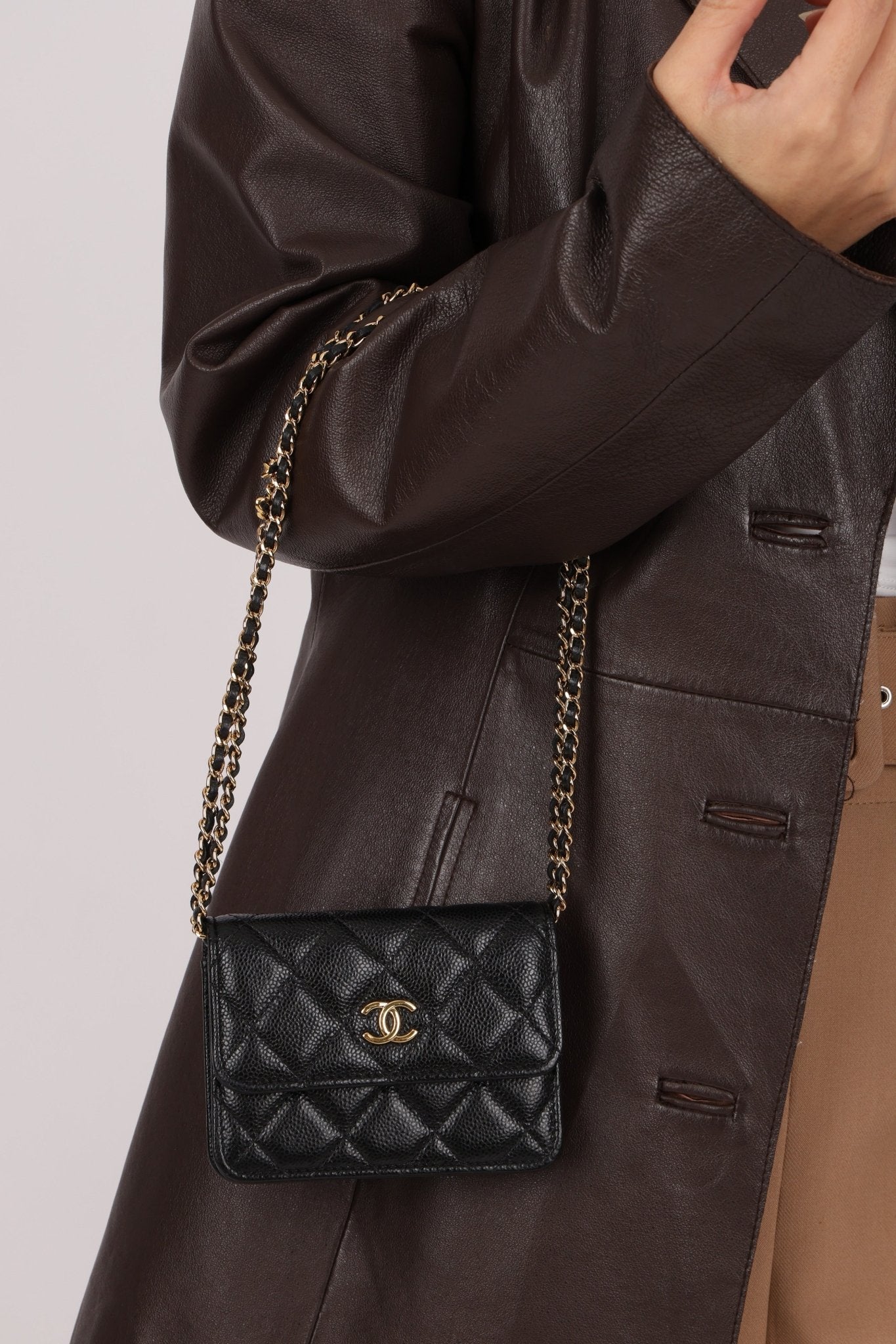 Chanel 2021 Miss Coco Strap Caviar Cardholder on Chain - FashioNica