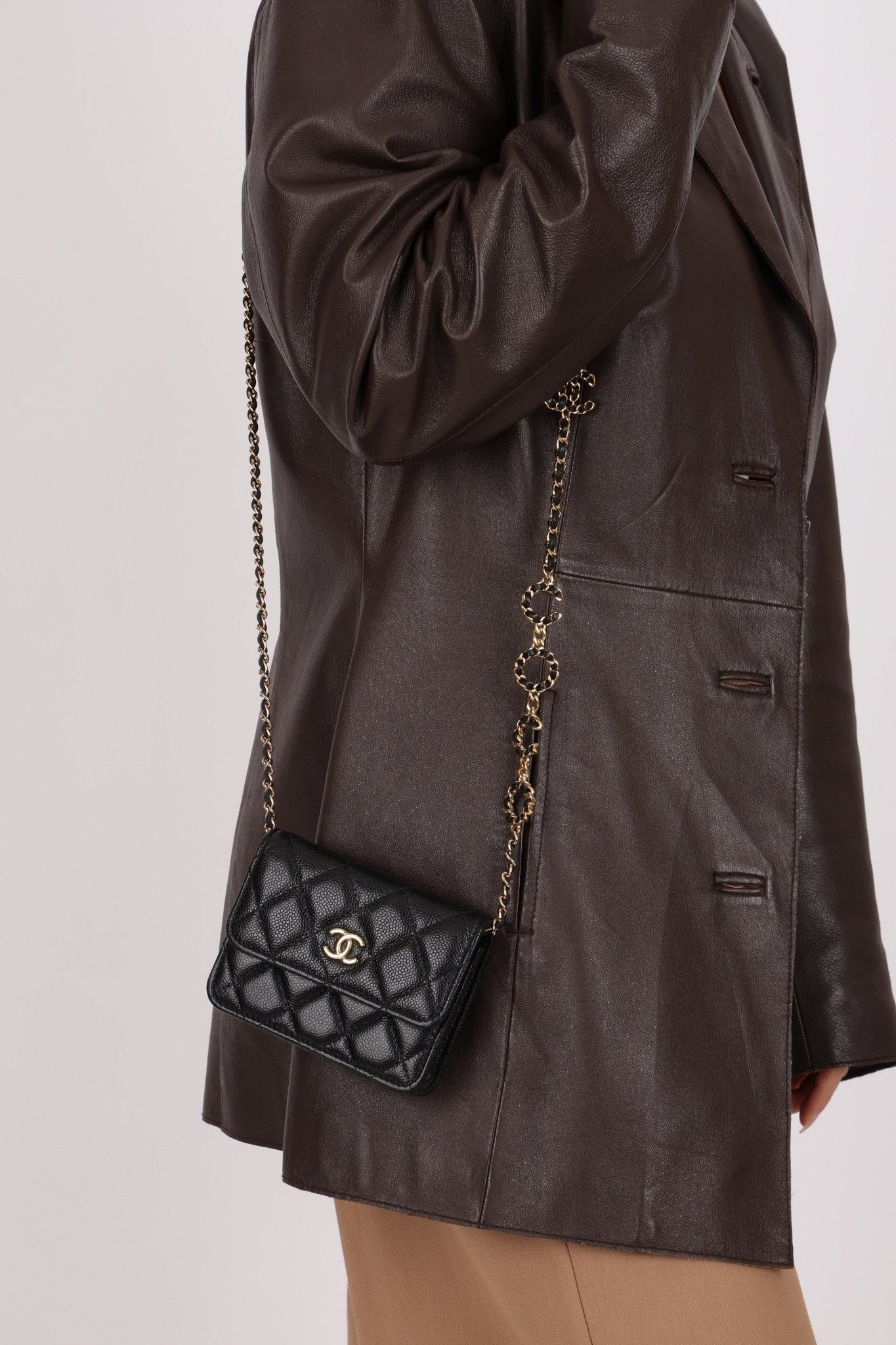 Chanel 2021 Miss Coco Strap Caviar Cardholder on Chain - FashioNica