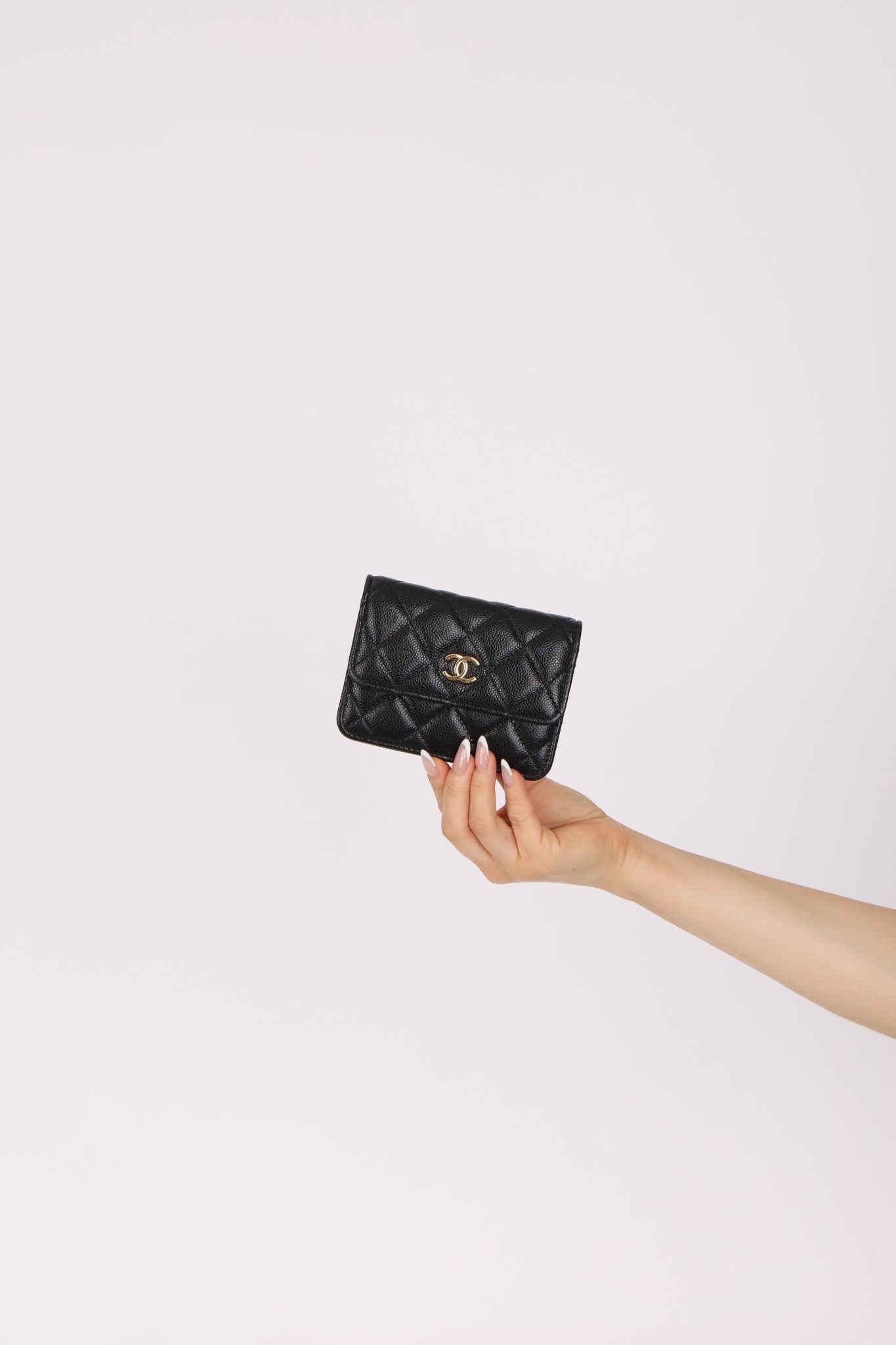 Chanel 2021 Miss Coco Strap Caviar Cardholder on Chain - FashioNica