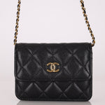 Chanel 2021 Miss Coco Strap Caviar Cardholder on Chain - FashioNica
