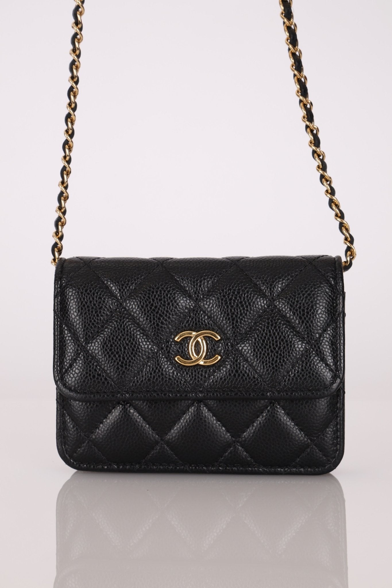 Chanel 2021 Miss Coco Strap Caviar Cardholder on Chain - FashioNica