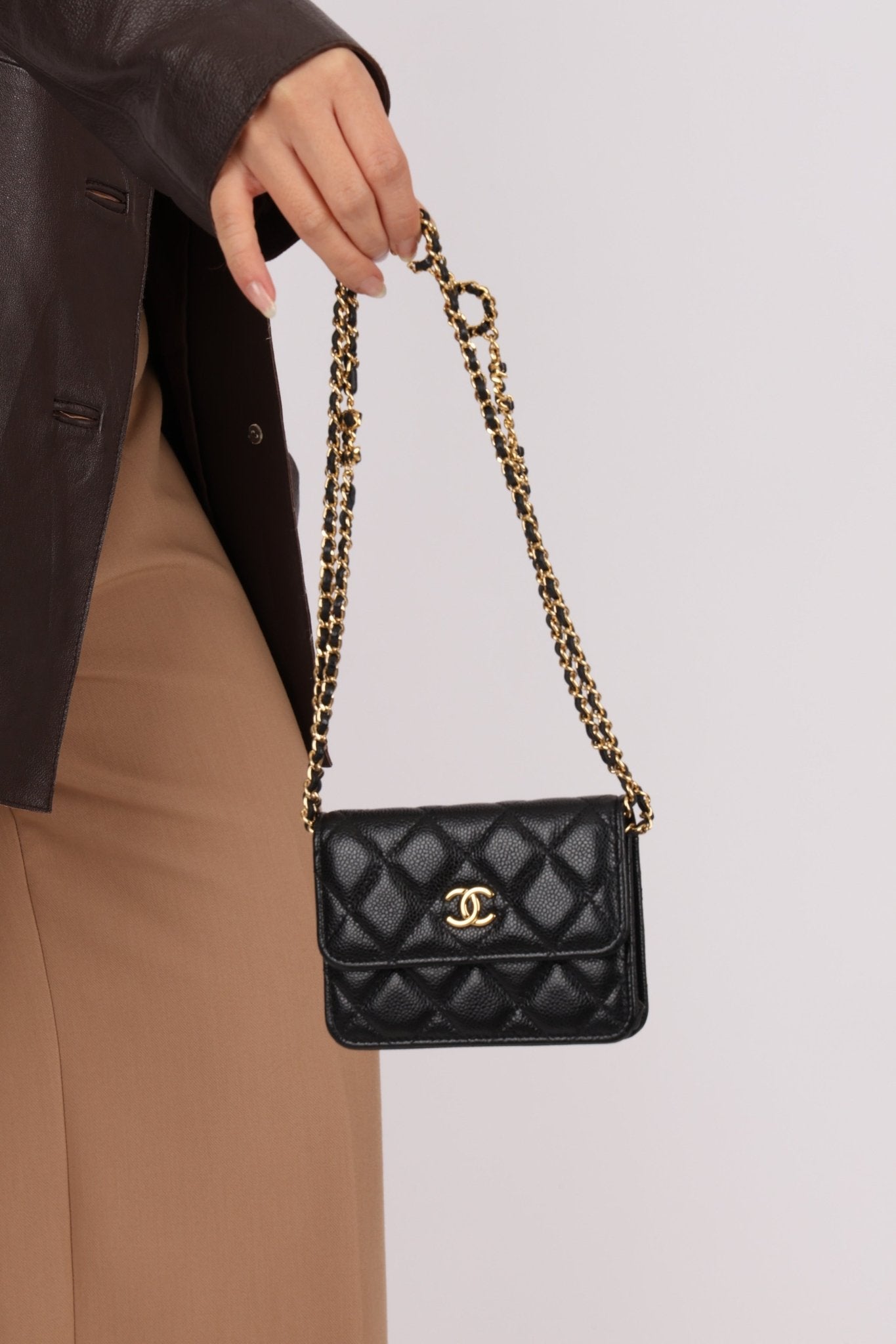 Chanel 2021 Miss Coco Strap Caviar Cardholder on Chain - FashioNica